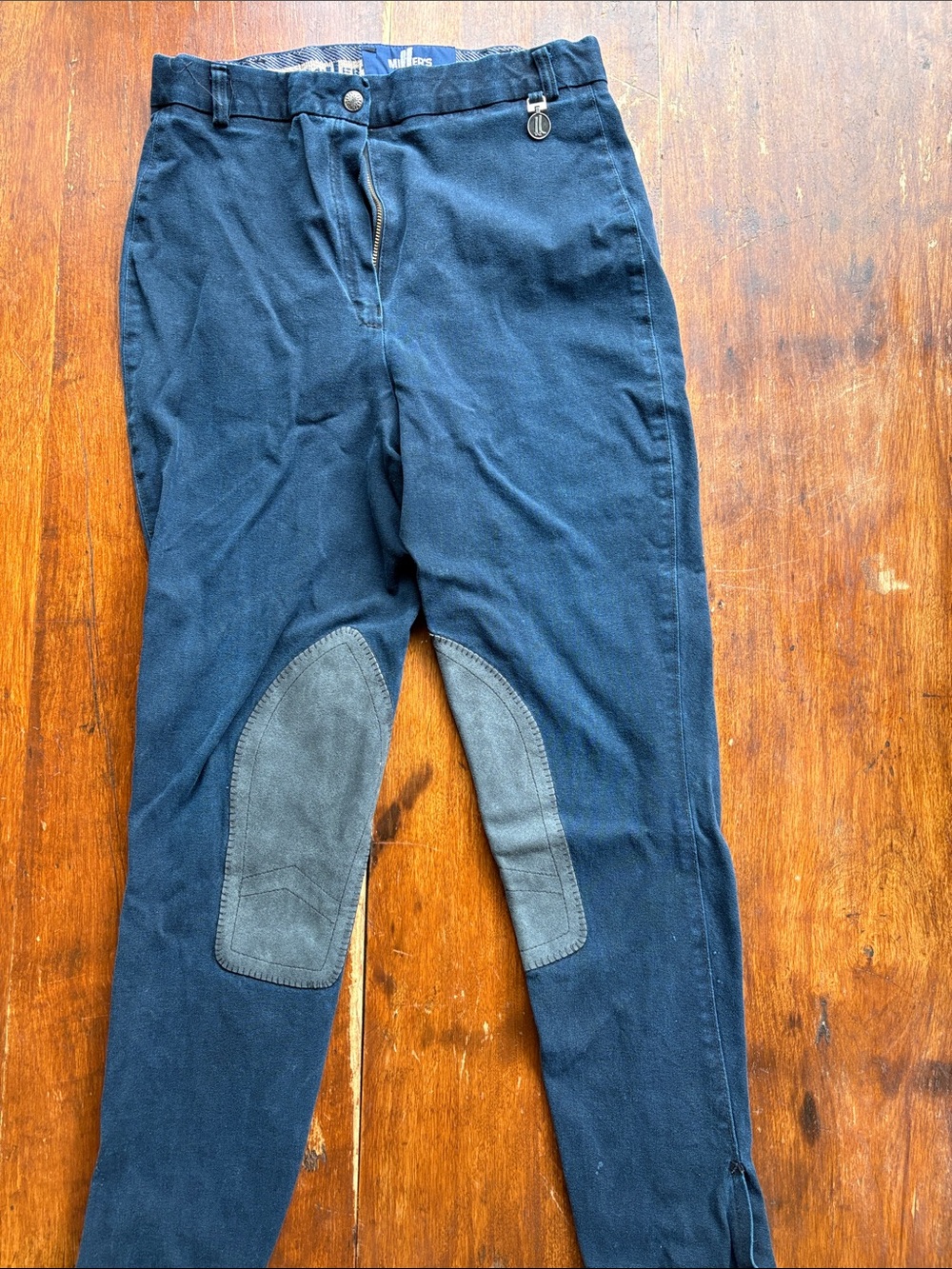 Miller’s Navy Equestrian Riding Breeches Pants Gray Suede Knee Patch Women’s 28